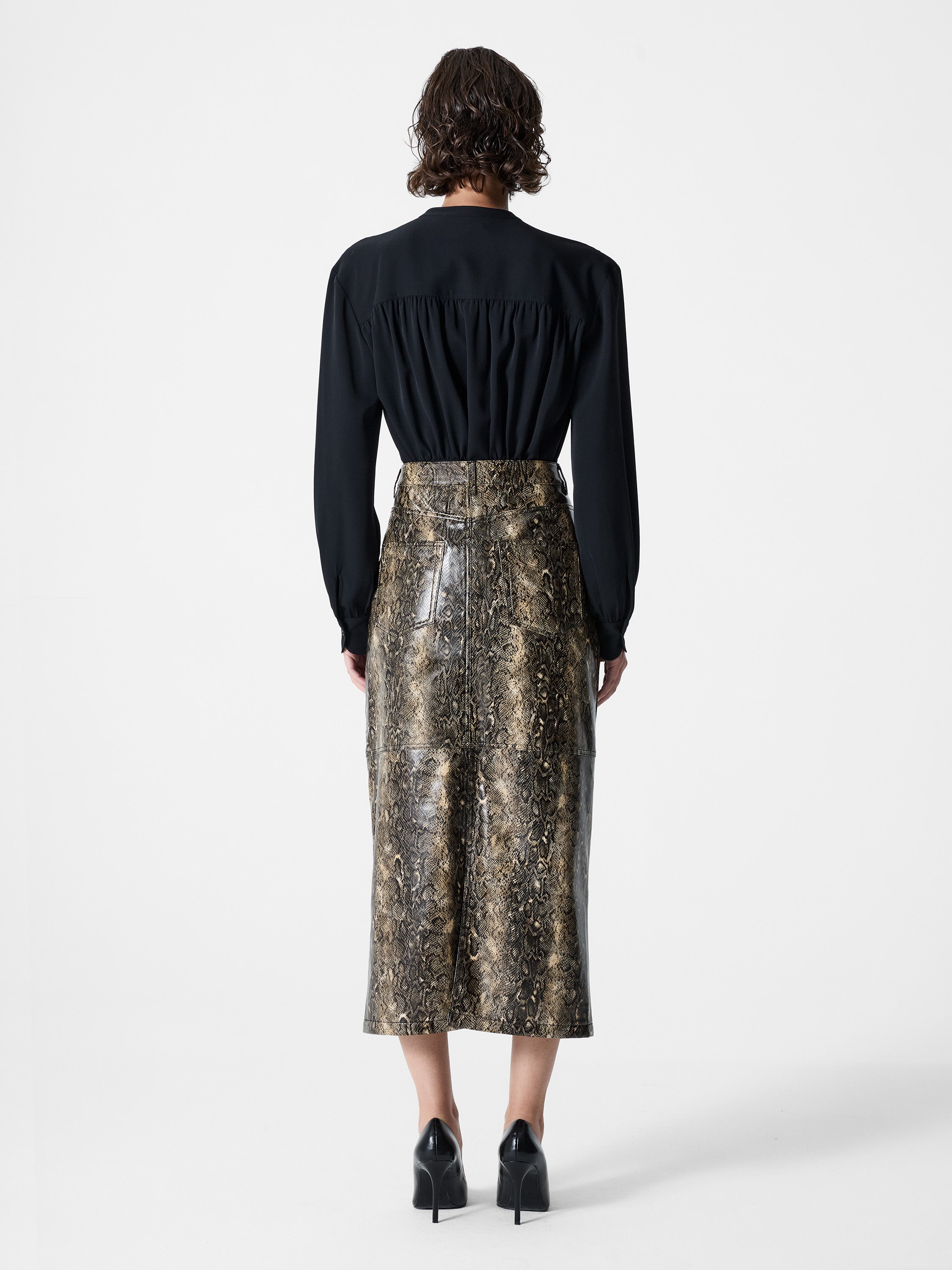 Brandy Snakeskin PU Midi Skirt