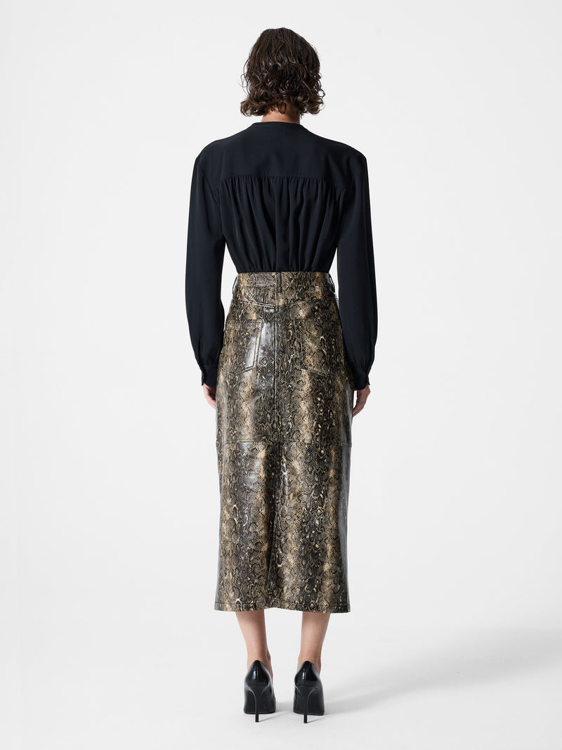 Brandy Snakeskin PU Midi Skirt