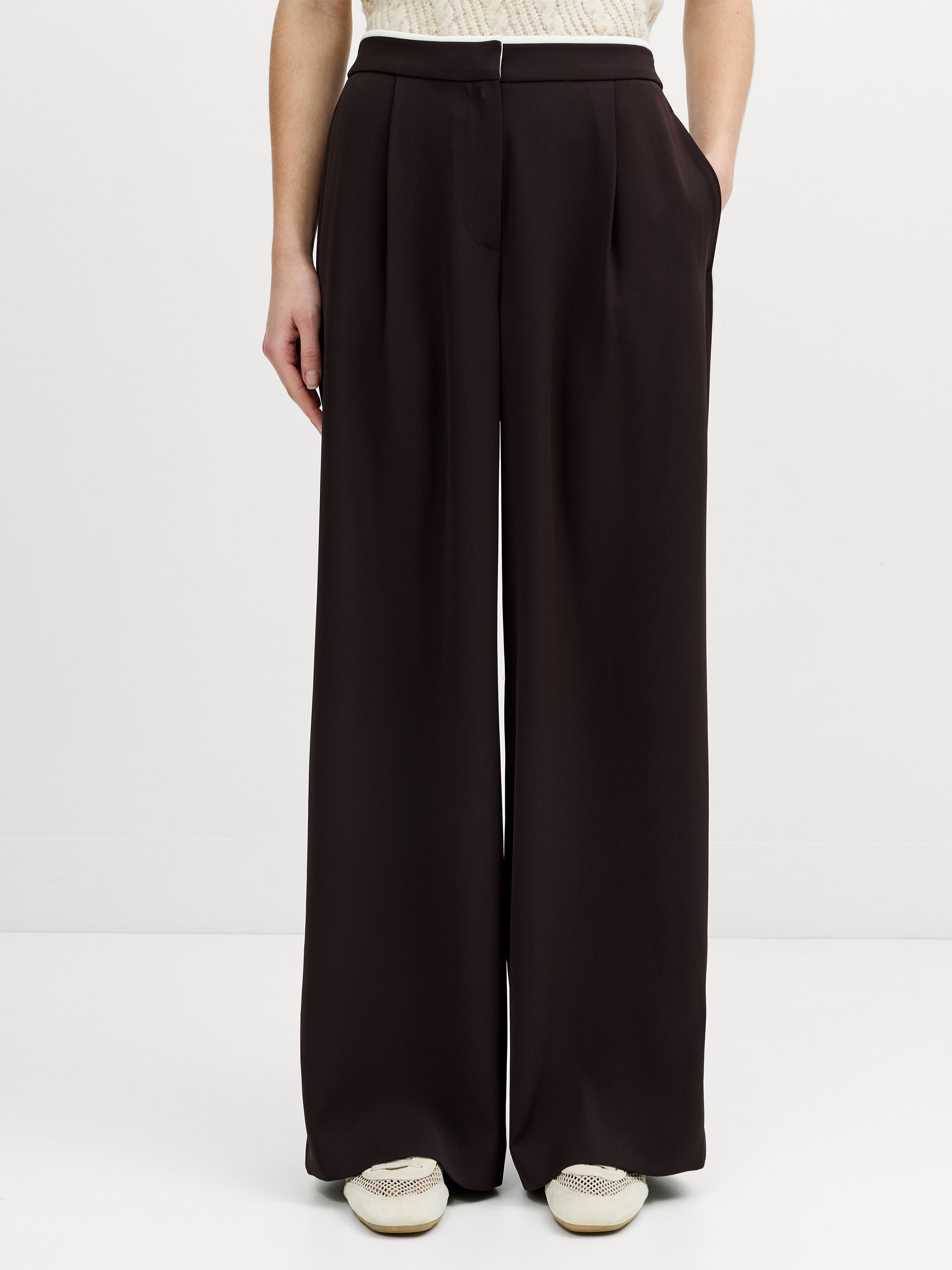 Vinnie Tailored Brown Contrast Trim Wide Leg Trousers