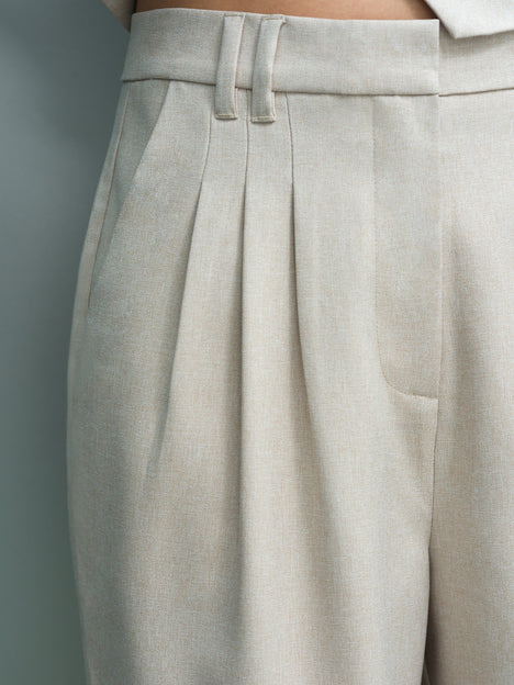Misha Tailored Pleated Beige Wide Leg Trousers