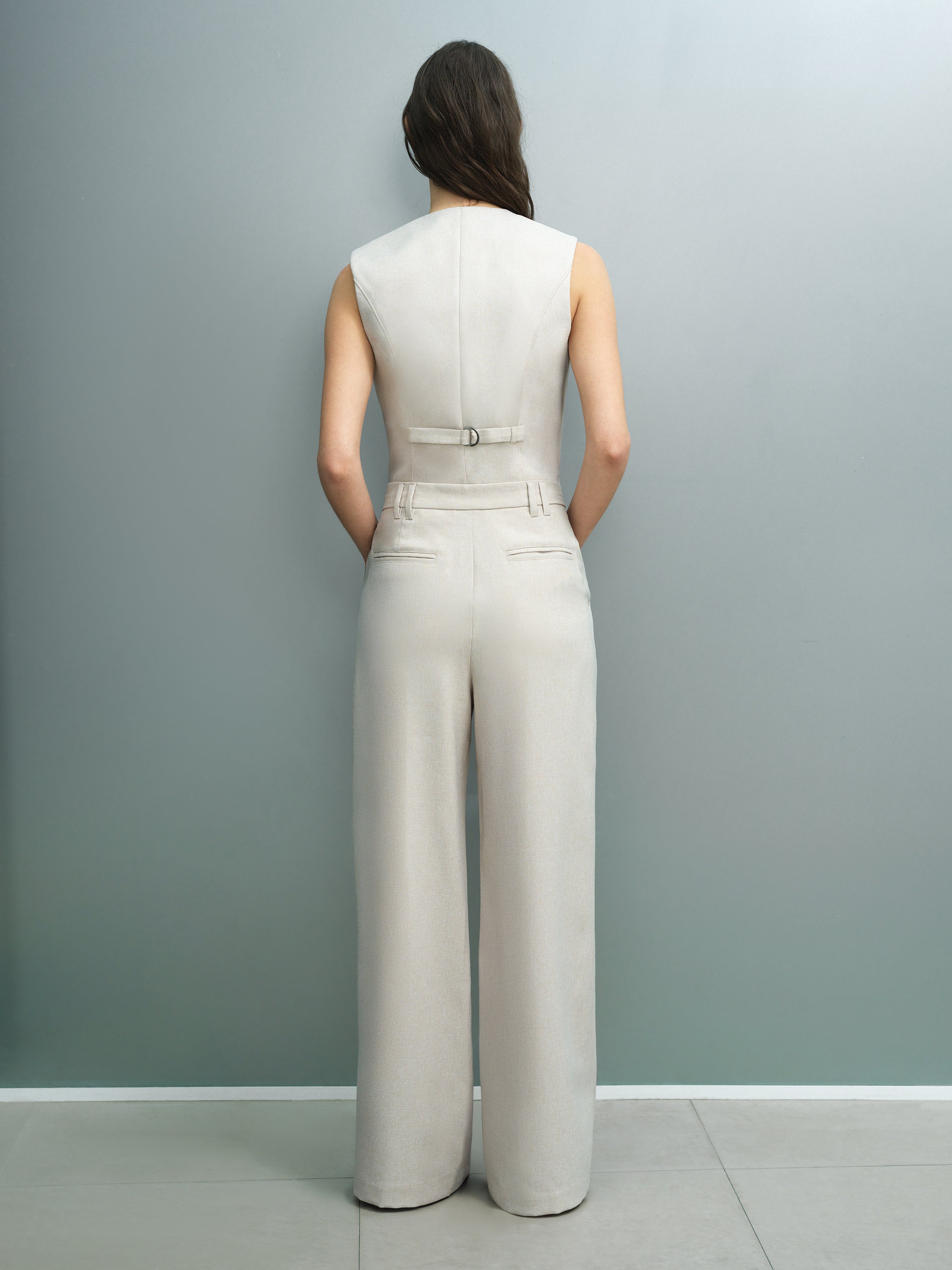 Misha Tailored Pleated Beige Wide Leg Trousers