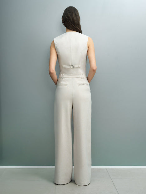 Misha Tailored Pleated Beige Wide Leg Trousers