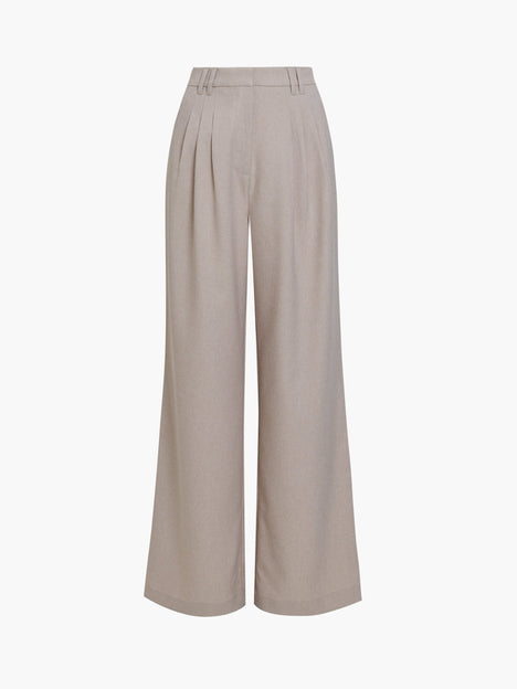 Misha Tailored Pleated Beige Wide Leg Trousers
