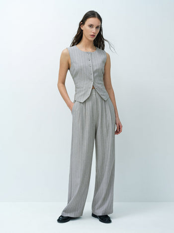 Enya Tailored Grey Pinstripe Wide Leg Trousers