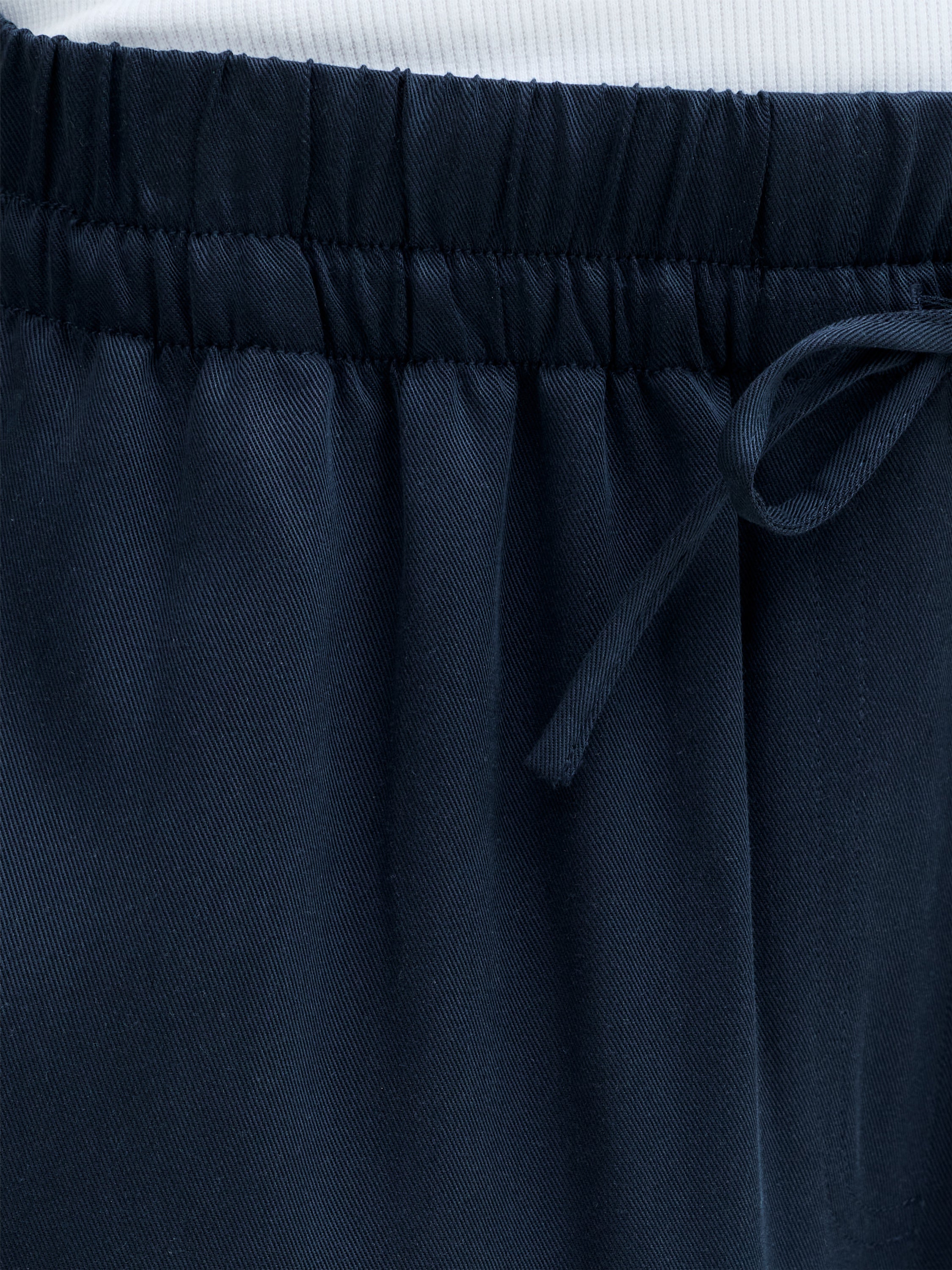 Yassie Pull-On Drawstring Navy Blue Barrel Leg Trousers