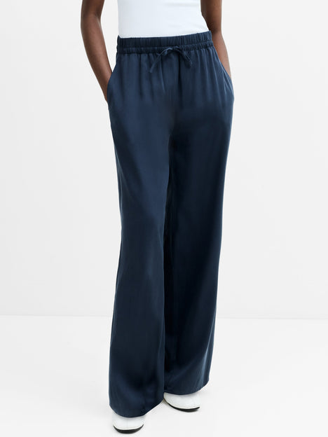 Yassie Pull-On Drawstring Navy Blue Barrel Leg Trousers