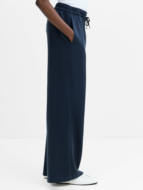 Yassie Pull-On Drawstring Navy Blue Barrel Leg Trousers