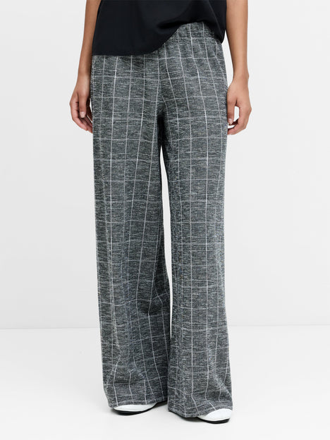 Wesley Jersey Grey Check Wide Leg Trousers