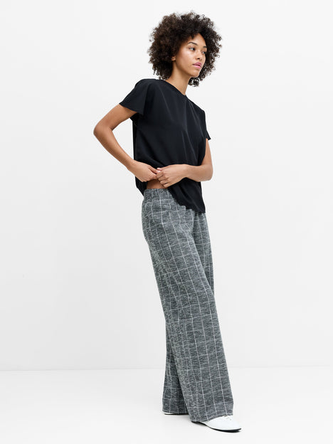 Wesley Jersey Grey Check Wide Leg Trousers