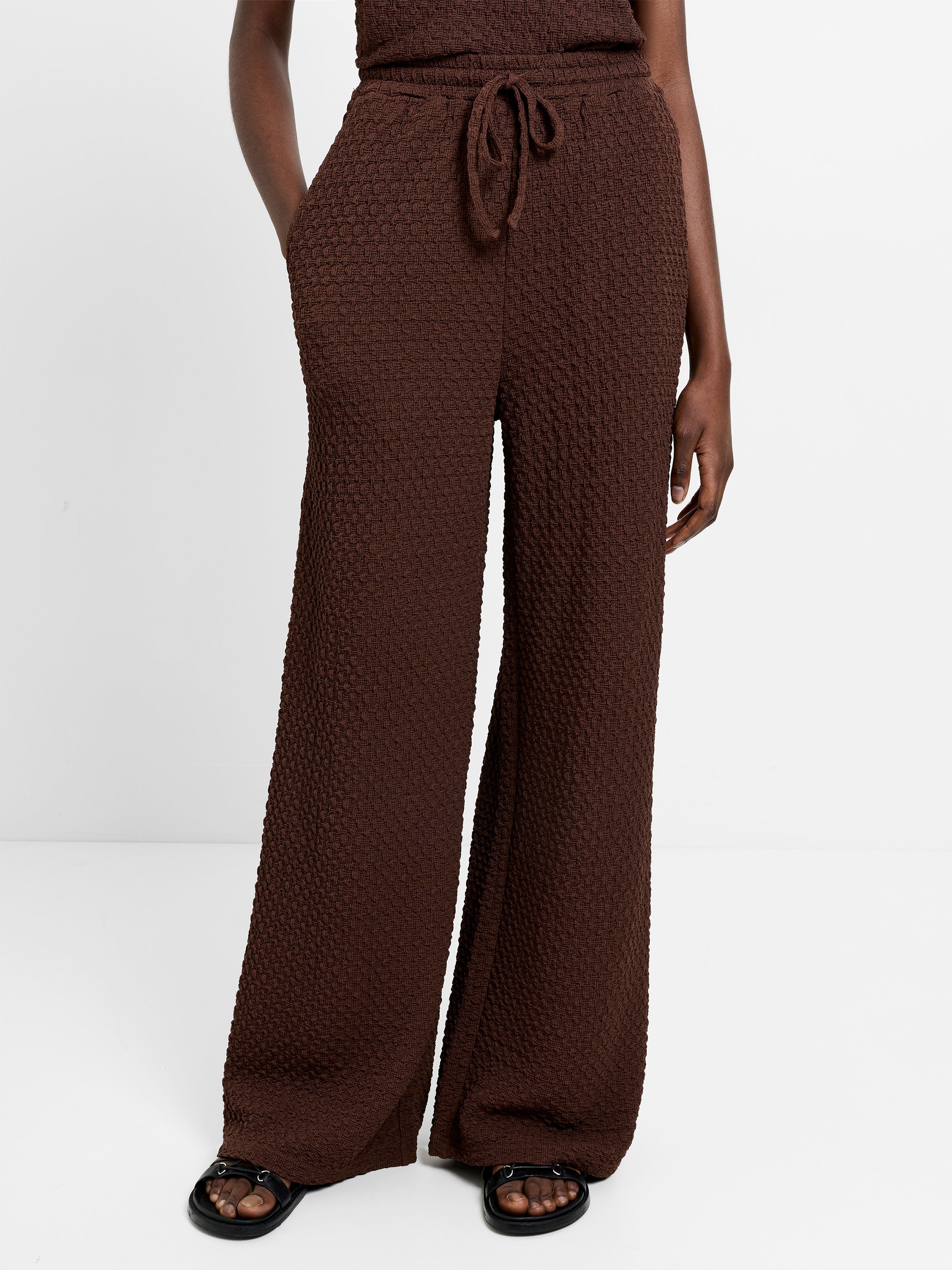 Textured Drawstring Wide Leg Trousers