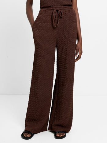 Textured Drawstring Wide Leg Trousers