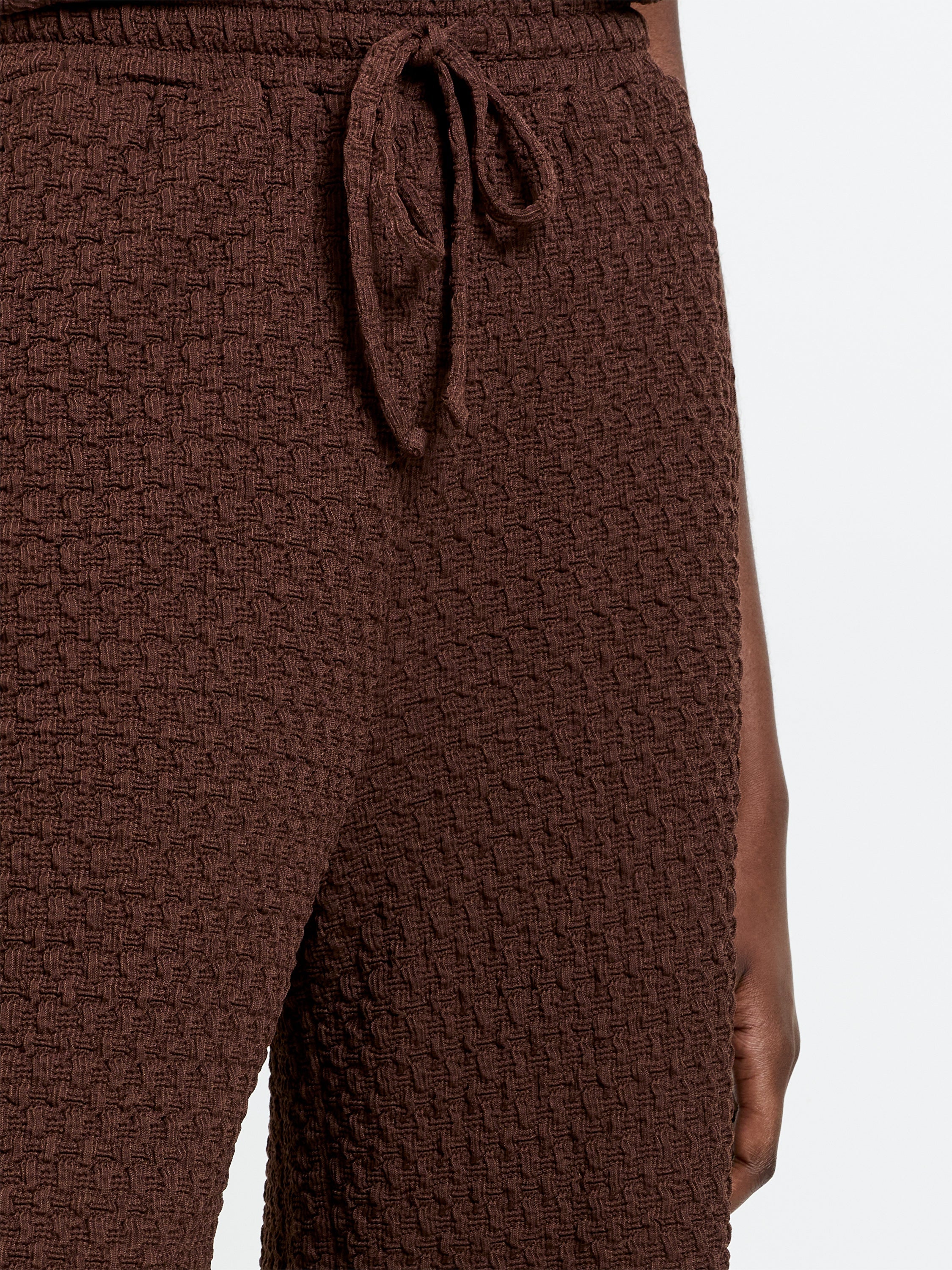 Textured Drawstring Wide Leg Trousers