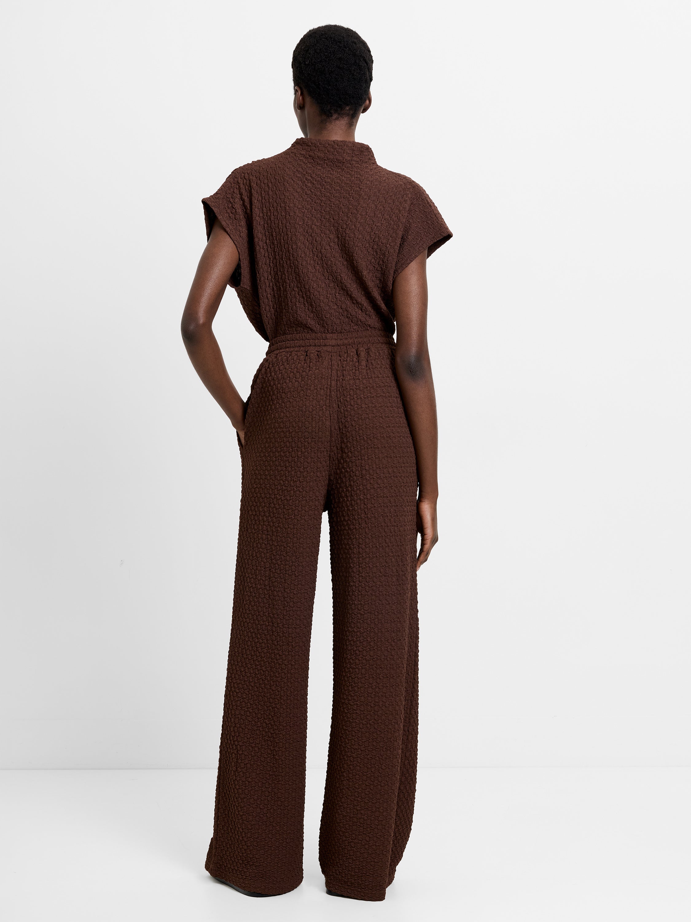 Textured Drawstring Wide Leg Trousers