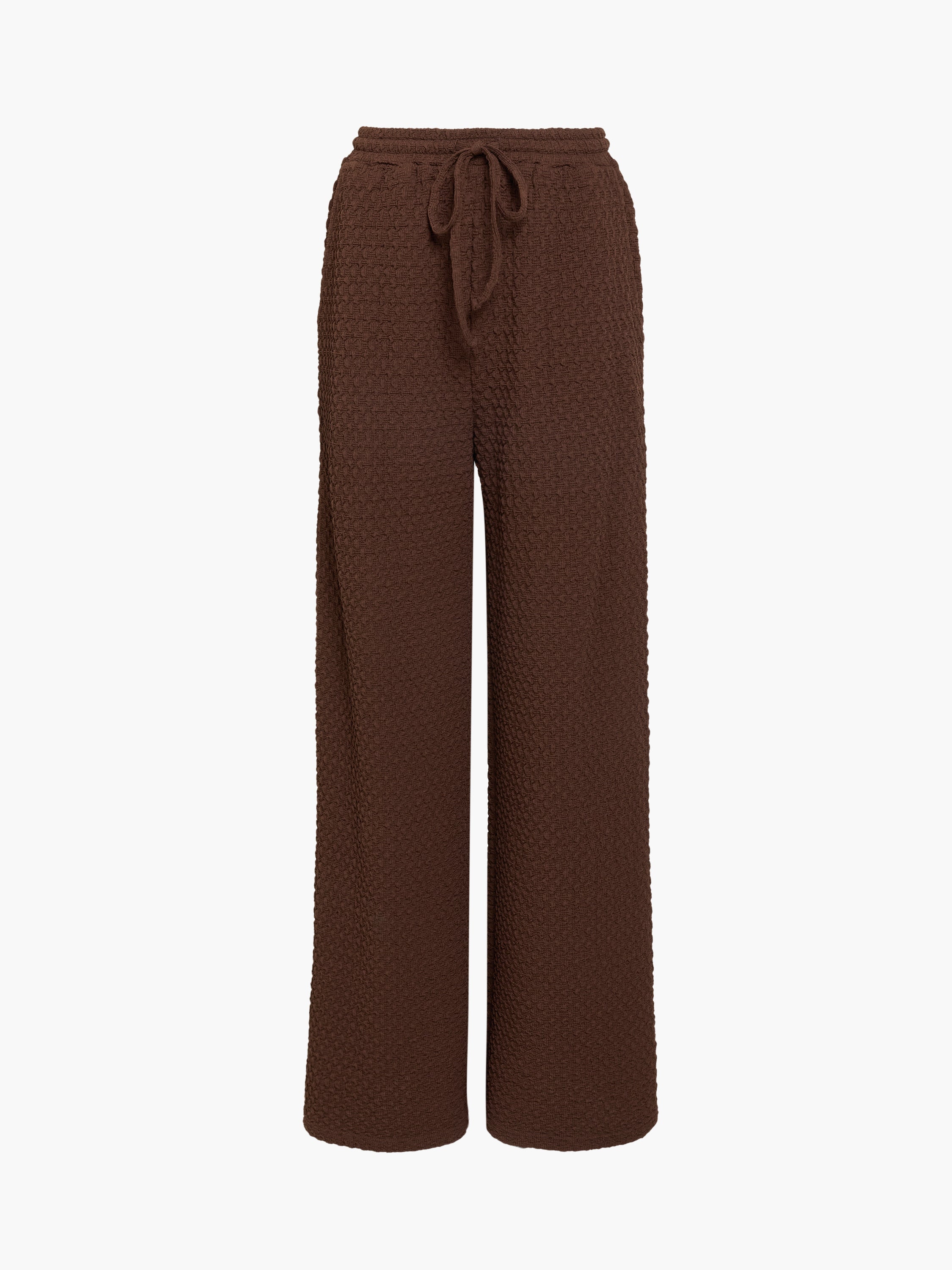 Textured Drawstring Wide Leg Trousers
