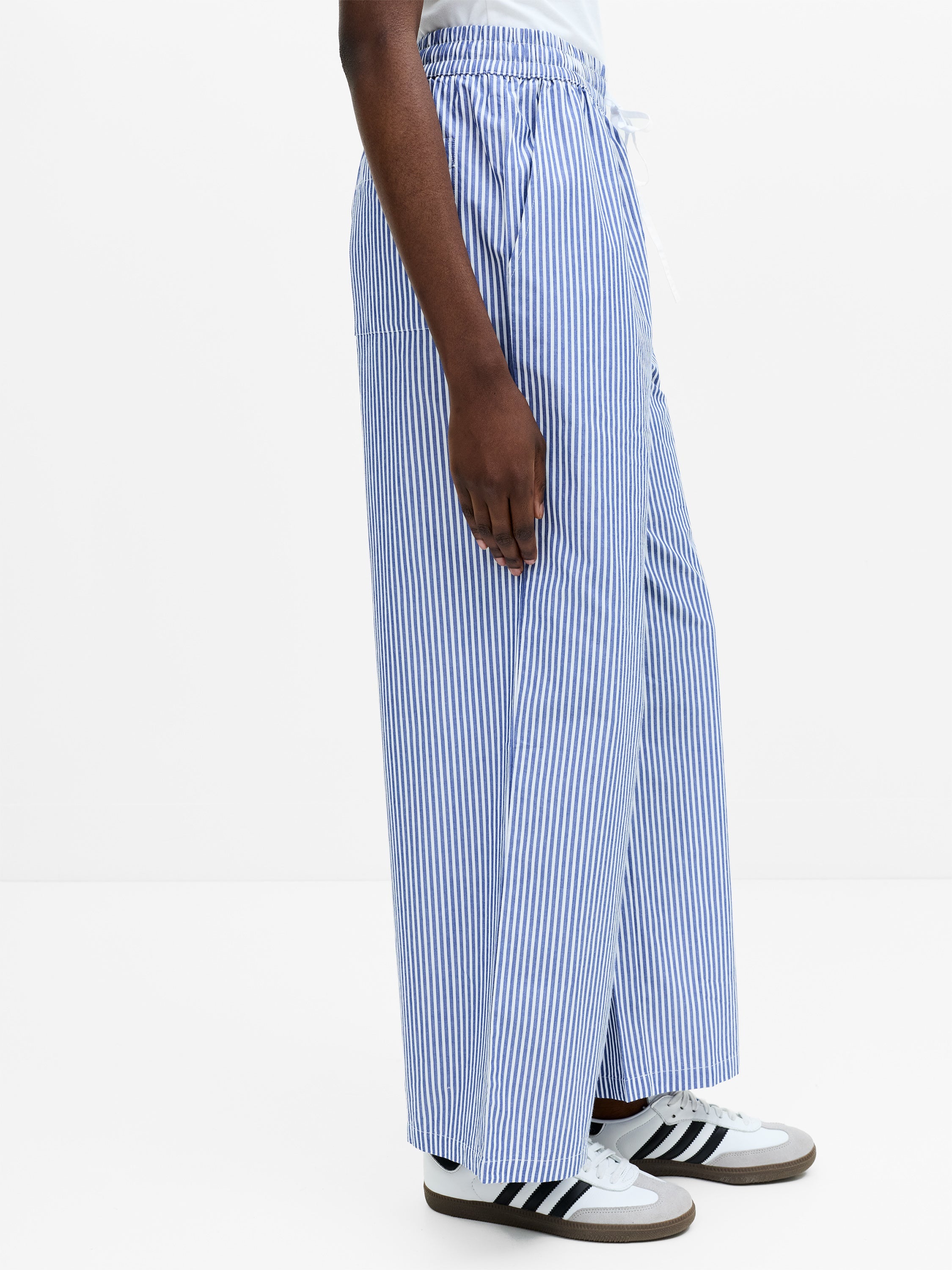 Striped Poplin Pull-On Palazzo Trousers