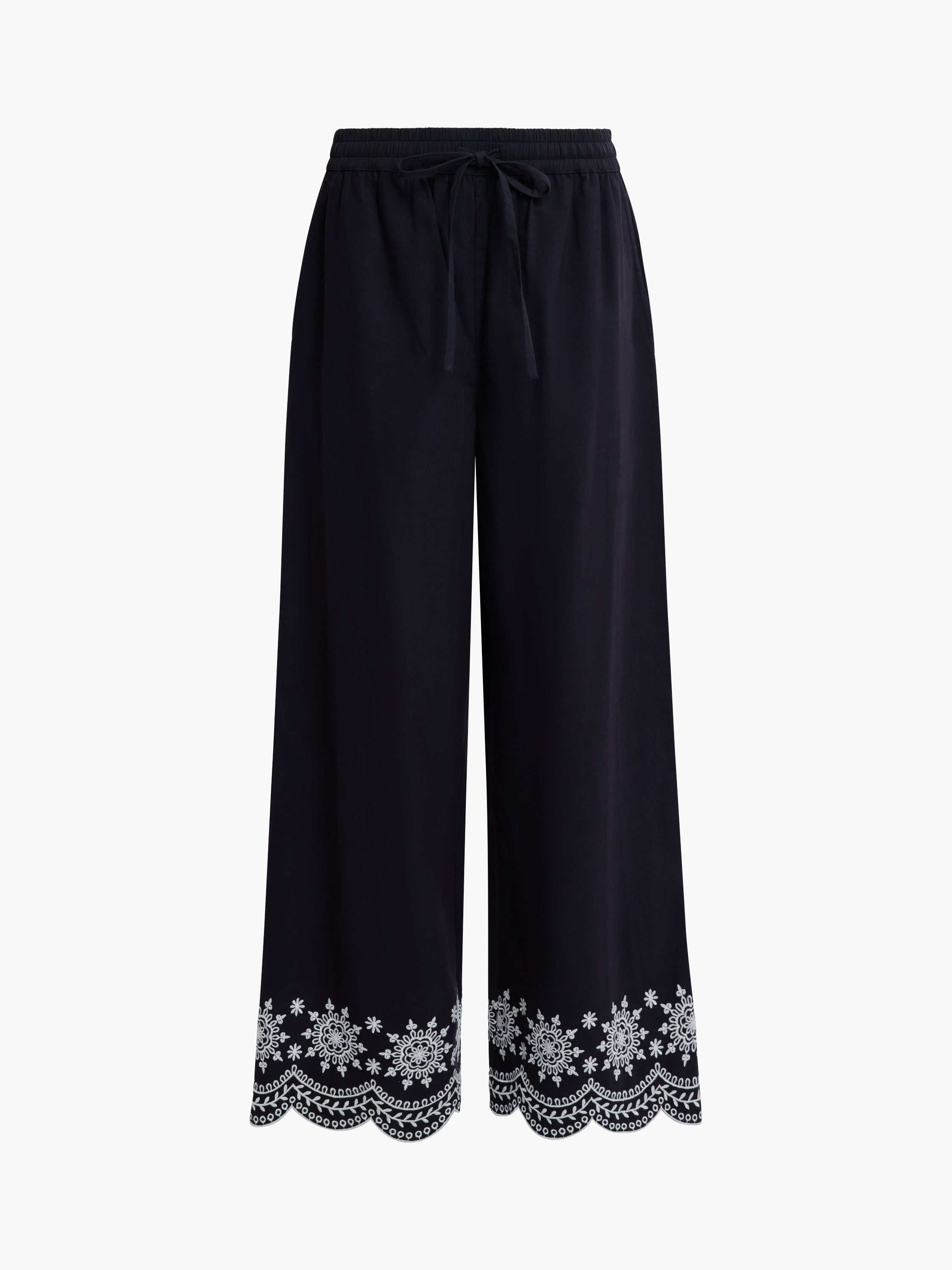 Alissa Cotton Embroidered Hem Trousers