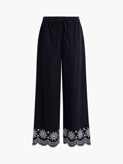 Alissa Cotton Embroidered Hem Trousers
