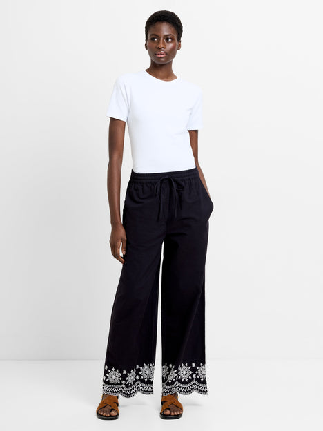 Alissa Cotton Embroidered Hem Trousers