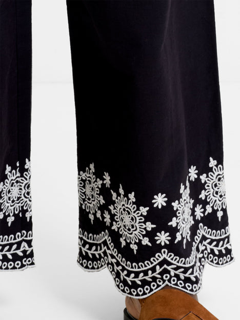 Alissa Cotton Embroidered Hem Trousers