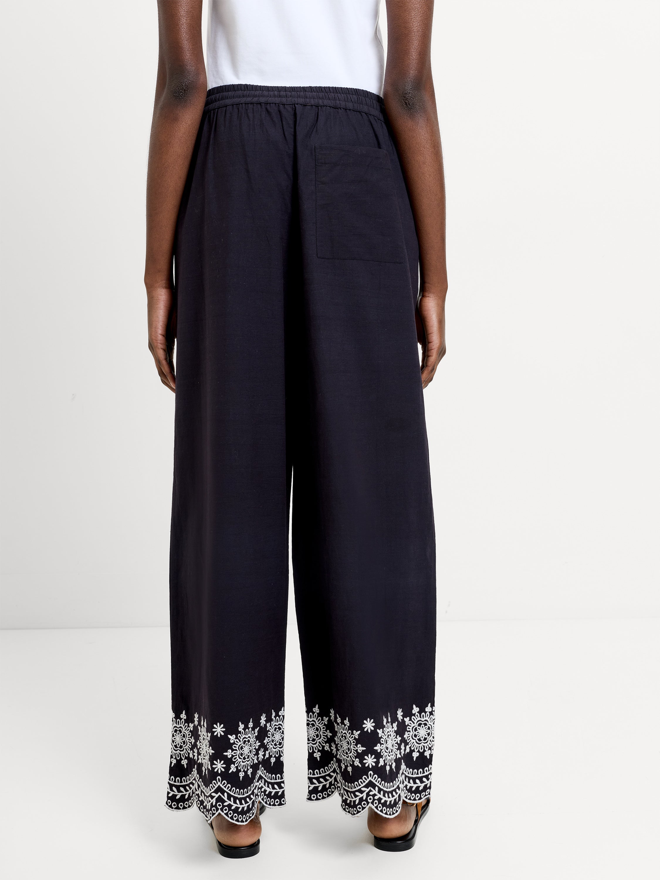 Alissa Cotton Embroidered Hem Trousers