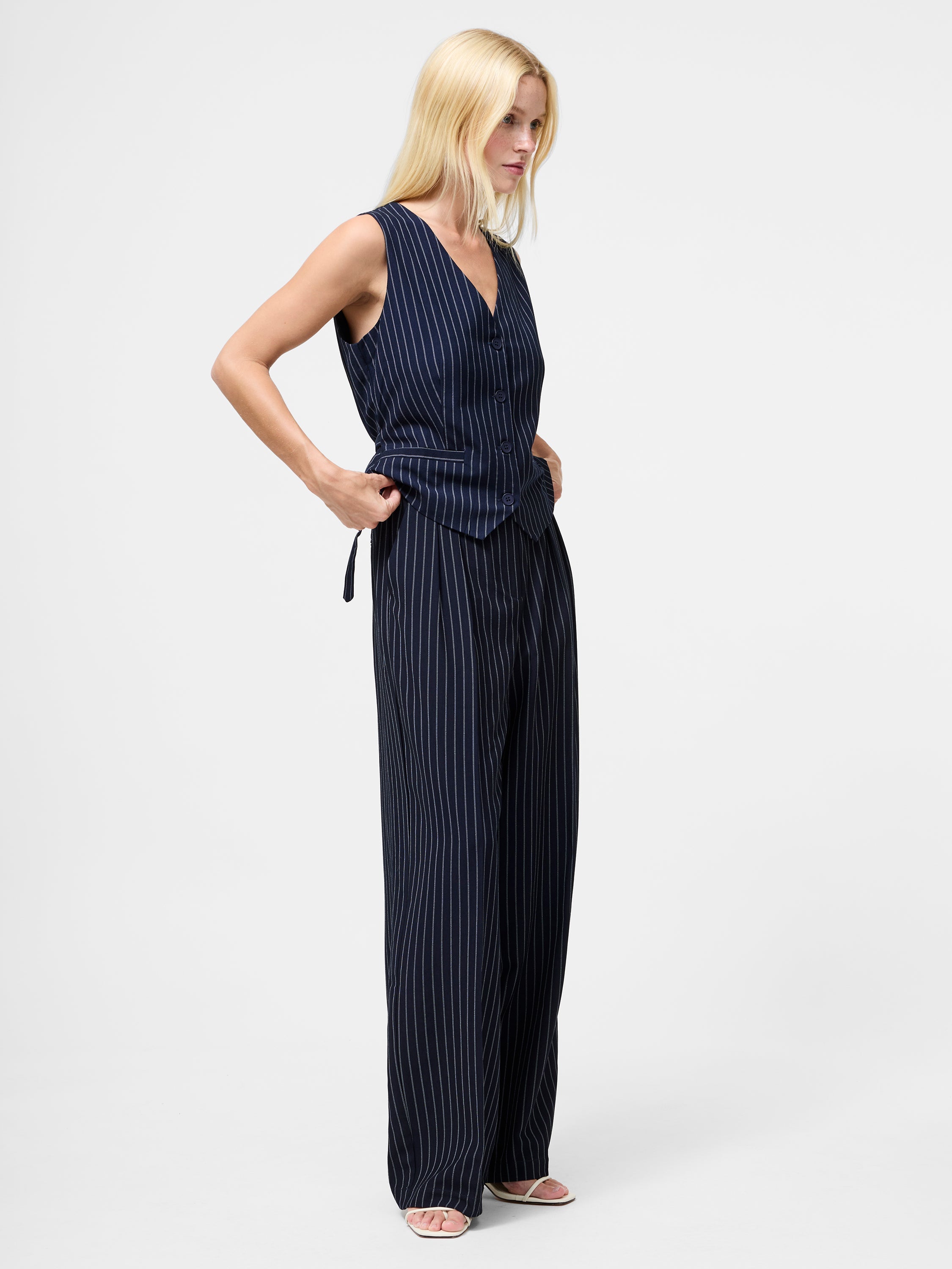 Pinstripe Tailored Wide Leg Trousers