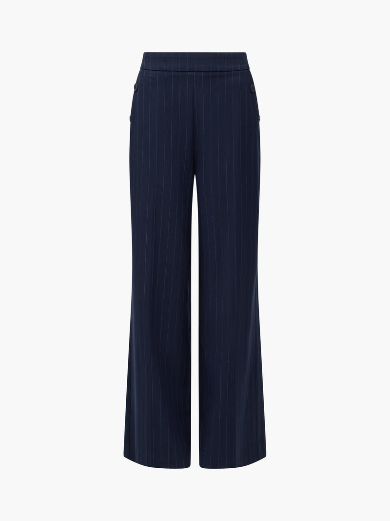 Alia Pinstripe Button Detail Wide Leg Trousers