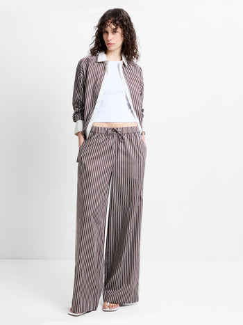 Alexis Cotton Brown Striped Wide Leg Trousers