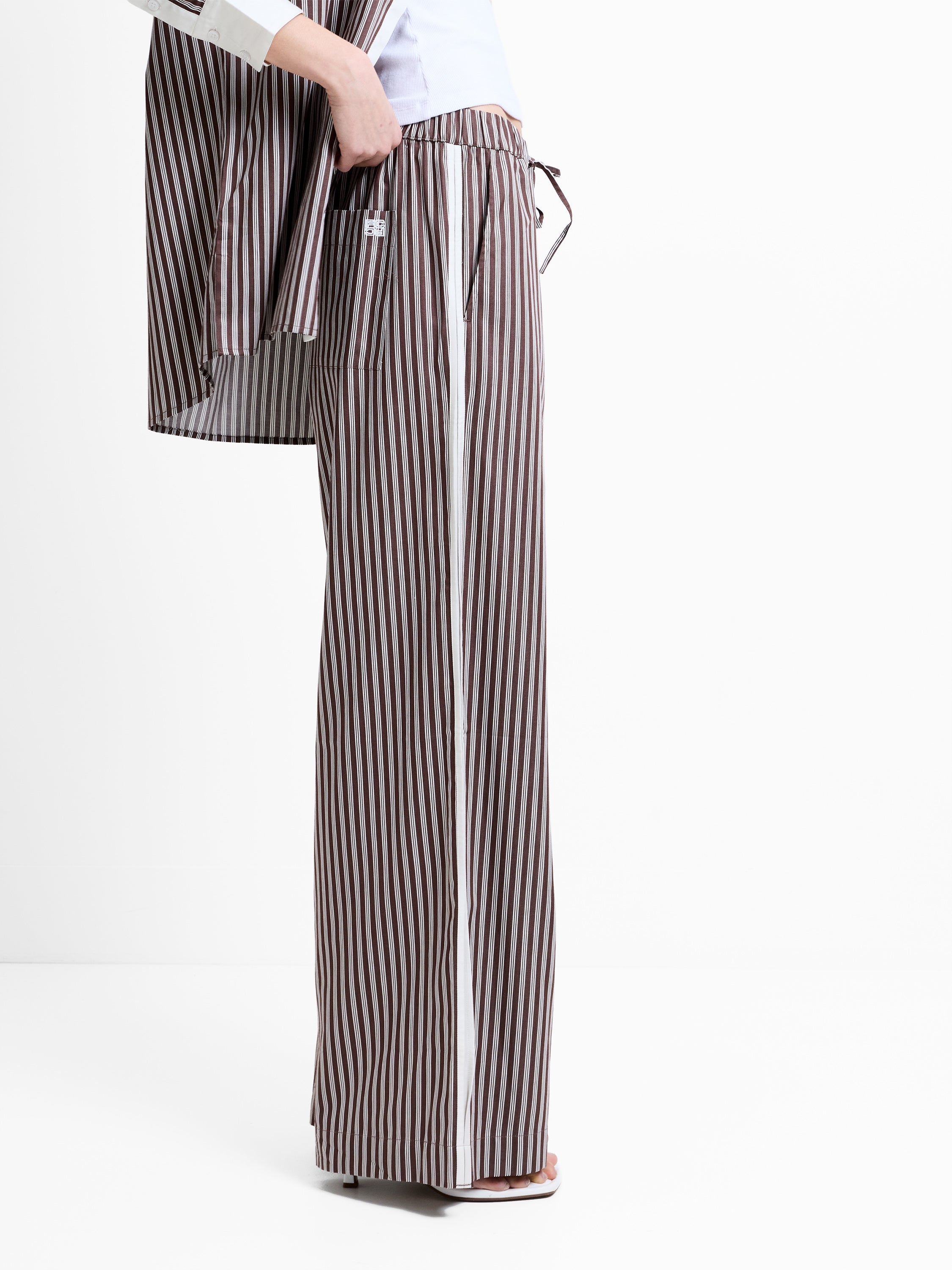 Alexis Cotton Brown Striped Wide Leg Trousers