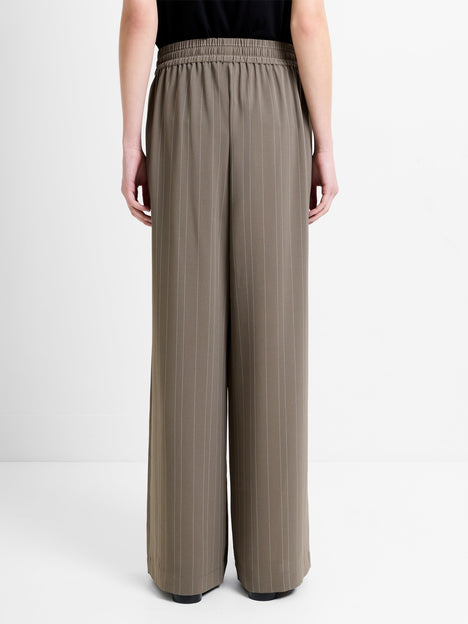 Erma Pinstripe Khaki Pull-On Wide Leg Trousers