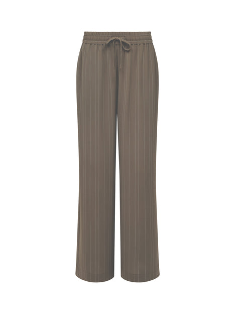 Erma Pinstripe Khaki Pull-On Wide Leg Trousers