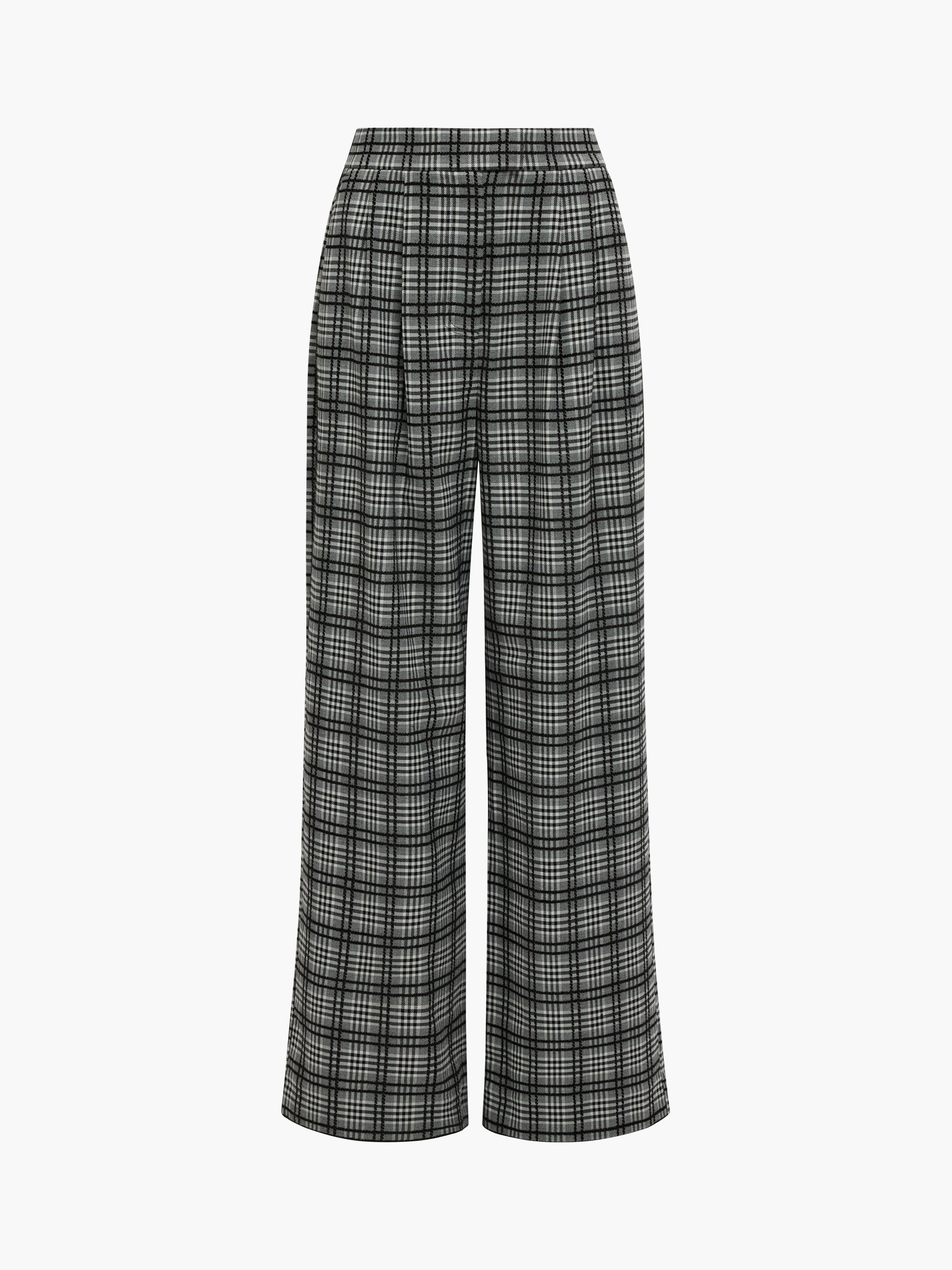 Kira Checks Wide Leg Pleated Trousers