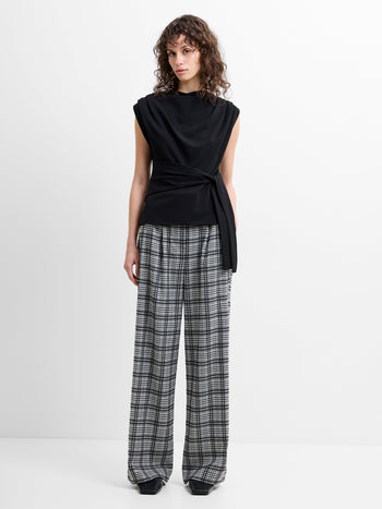 Kira Checks Wide Leg Pleated Trousers