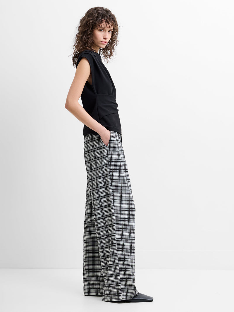 Kira Checks Wide Leg Pleated Trousers