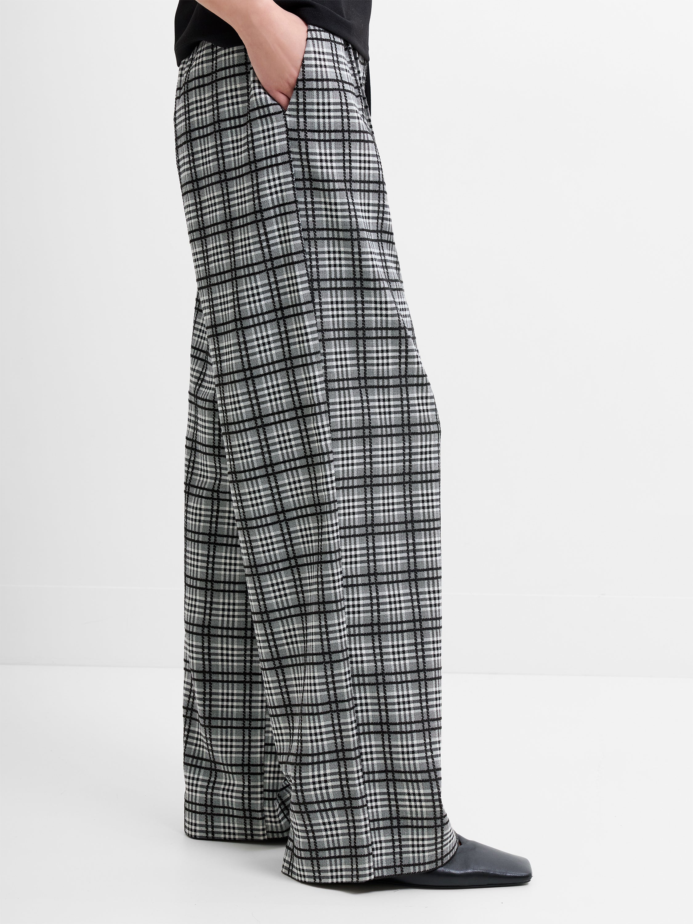 Kira Checks Wide Leg Pleated Trousers