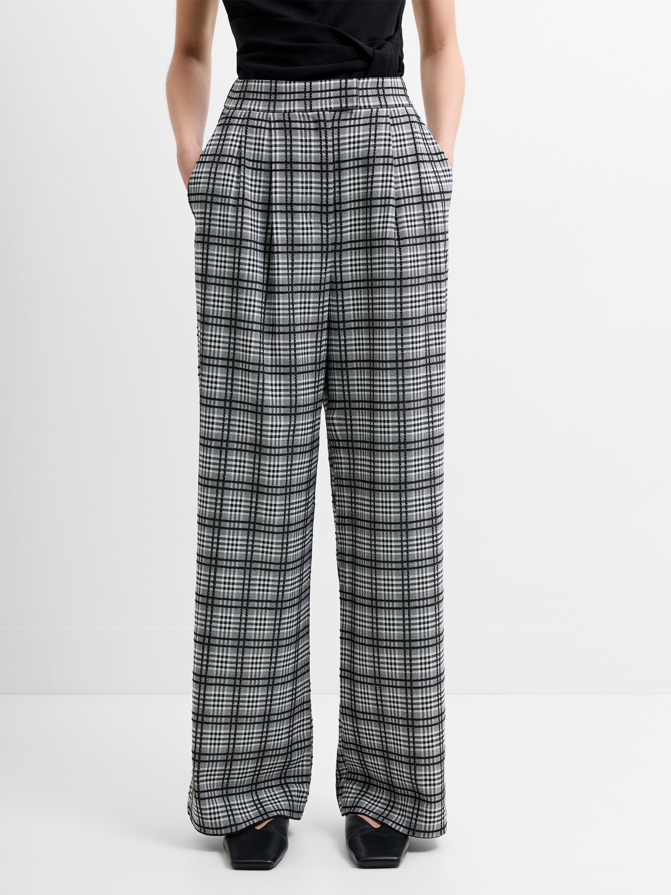 Kira Checks Wide Leg Pleated Trousers