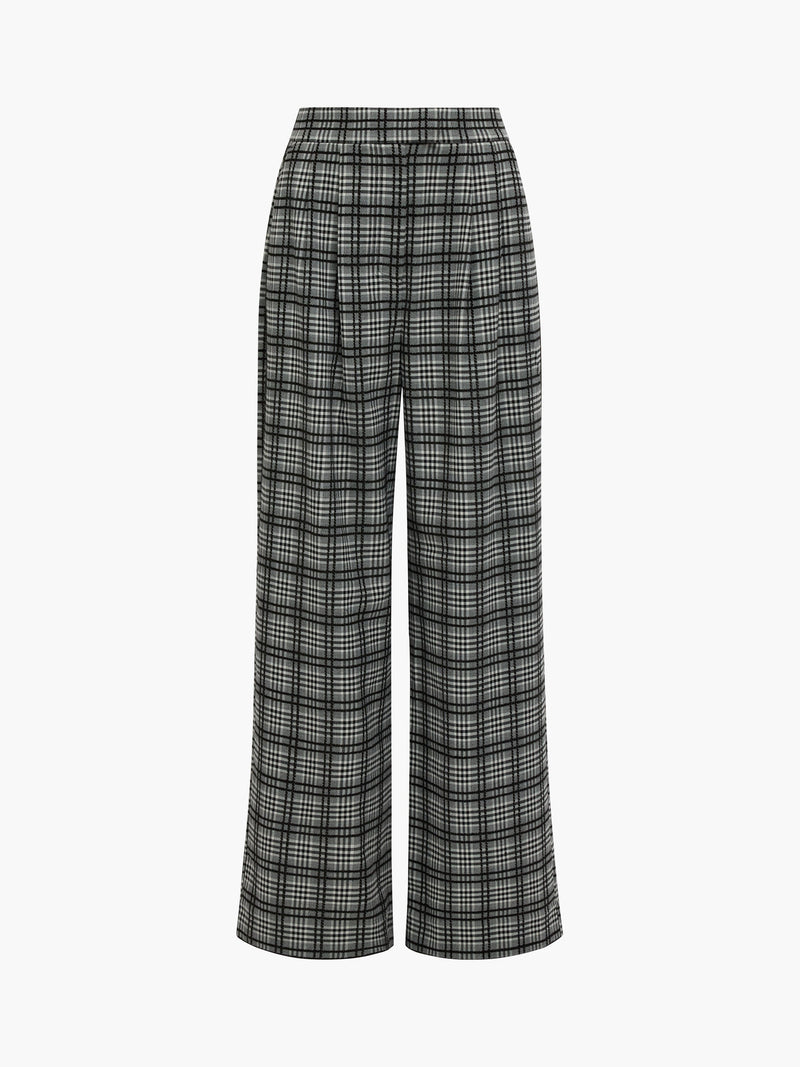 Kira Checks Wide Leg Pleated Trousers