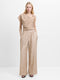 Novie Crinkle Taupe Wide Leg Trousers