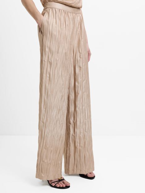 Novie Crinkle Taupe Wide Leg Trousers