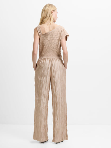 Novie Crinkle Taupe Wide Leg Trousers