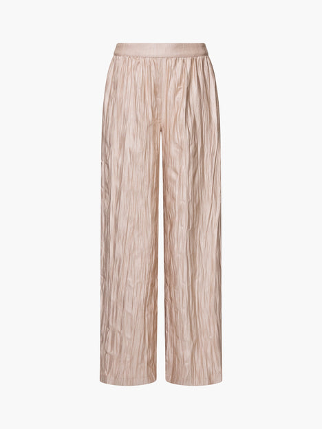 Novie Crinkle Taupe Wide Leg Trousers