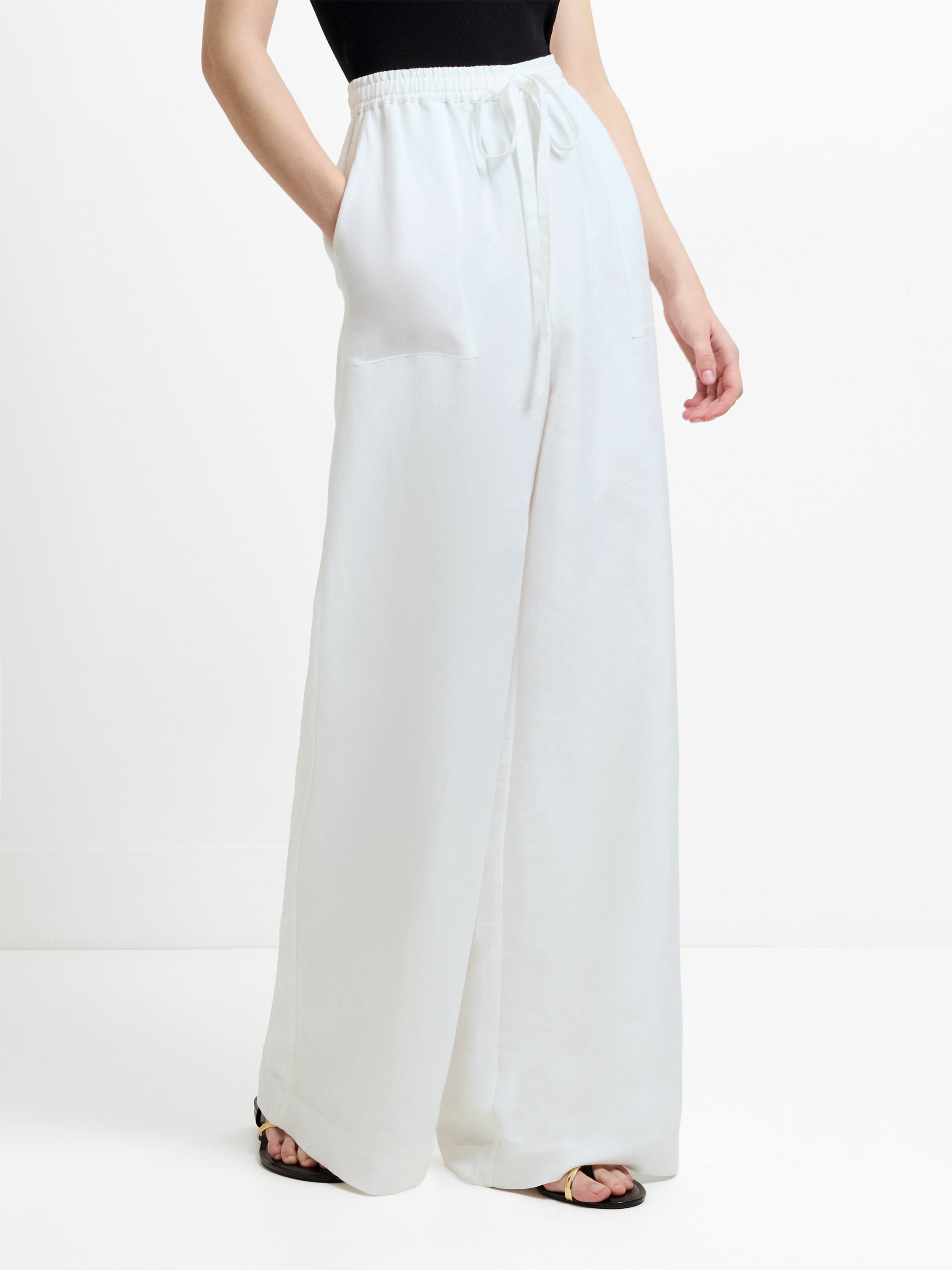 Cooper Linen White Pull-On Wide Leg Trousers