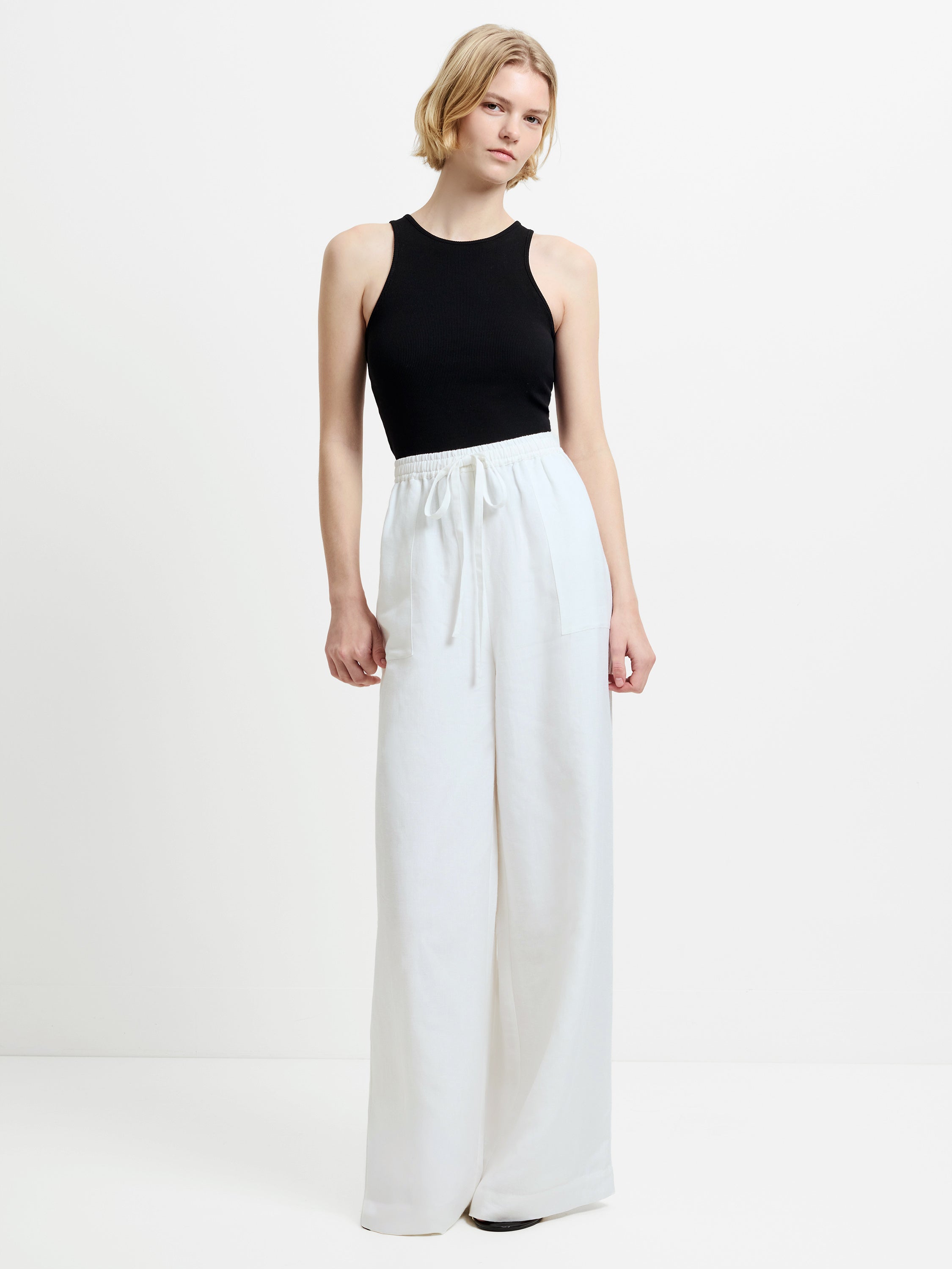 Cooper Linen White Pull-On Wide Leg Trousers