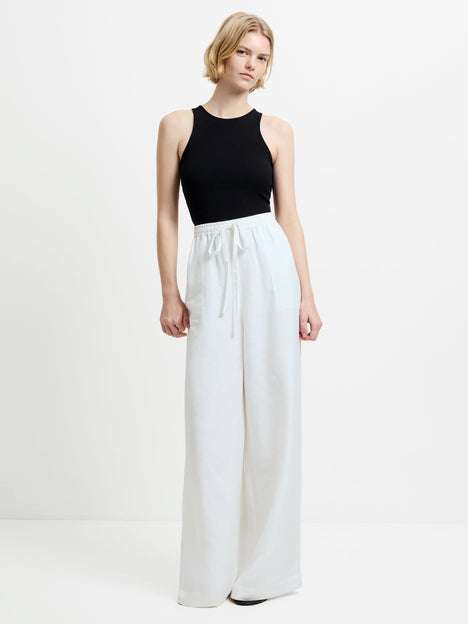 Cooper Linen White Pull-On Wide Leg Trousers