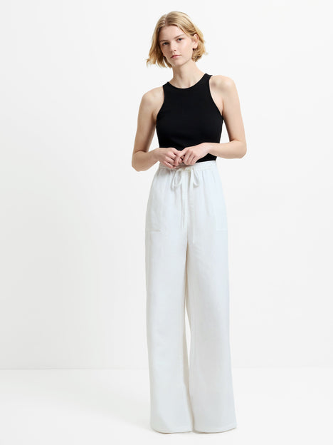 Cooper Linen White Pull-On Wide Leg Trousers