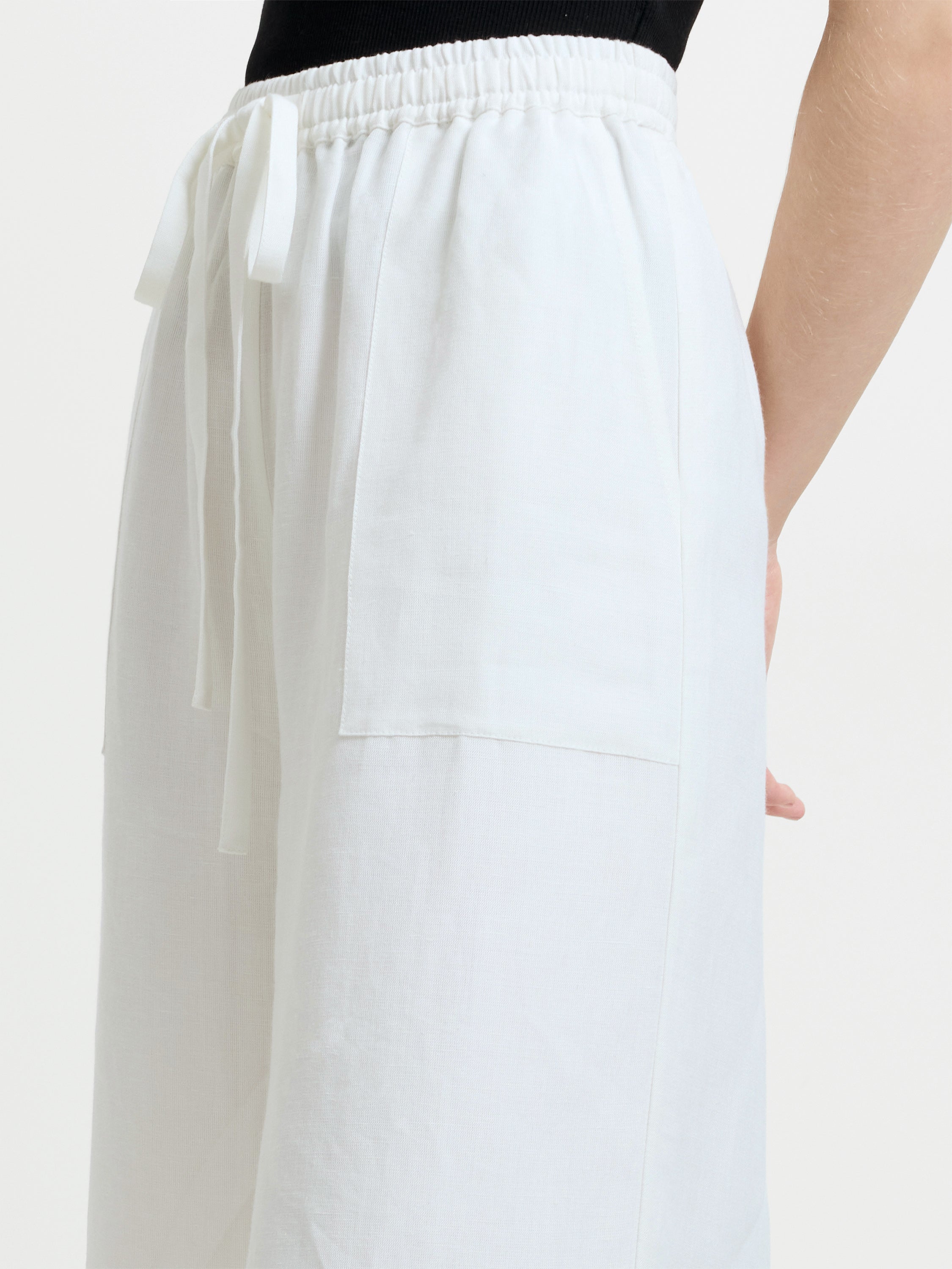 Cooper Linen White Pull-On Wide Leg Trousers