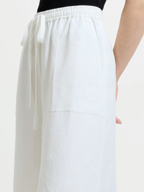 Cooper Linen White Pull-On Wide Leg Trousers