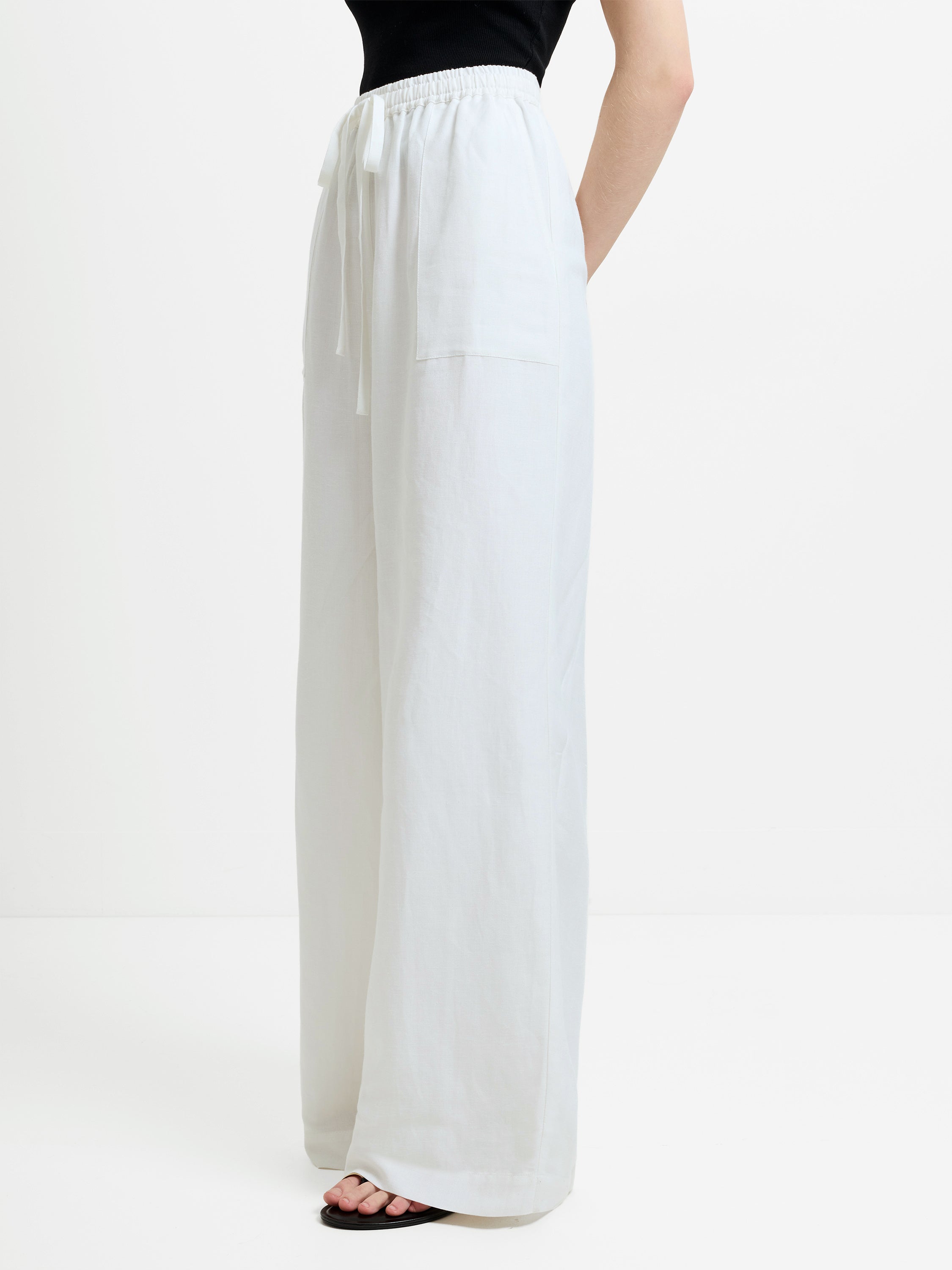 Cooper Linen White Pull-On Wide Leg Trousers