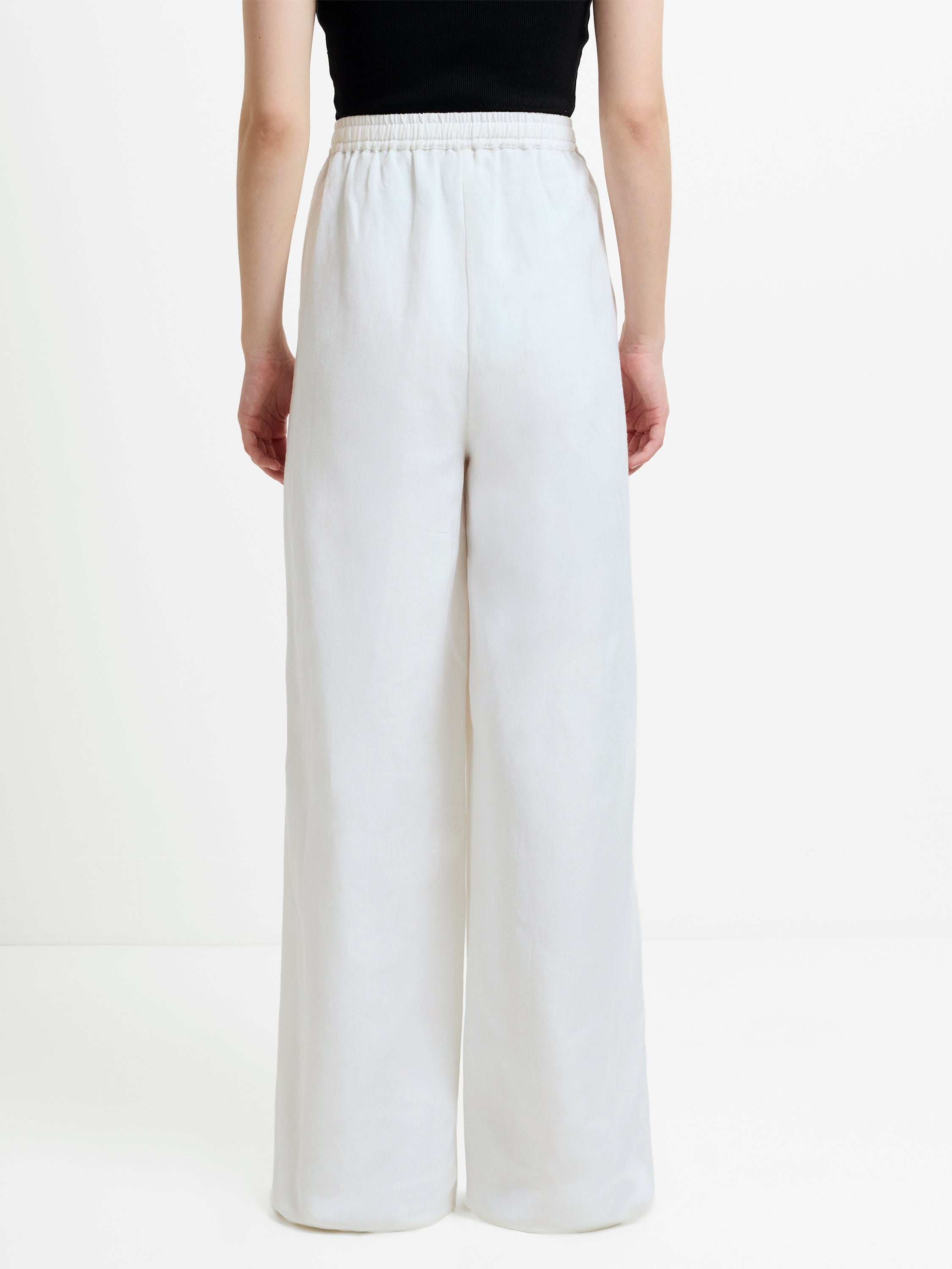 Cooper Linen White Pull-On Wide Leg Trousers