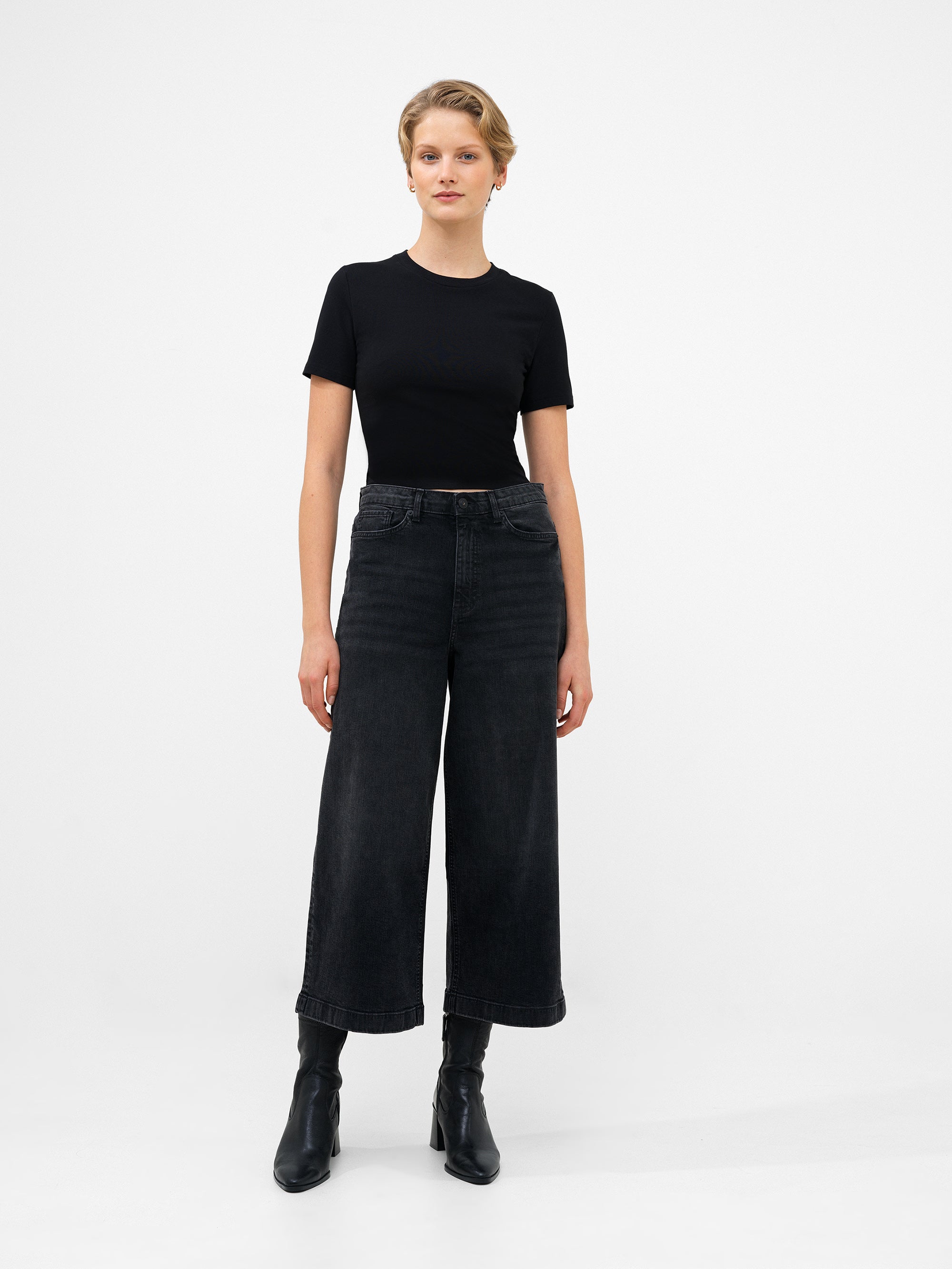 Stretch Denim Wide Leg Culottes 25 Inch