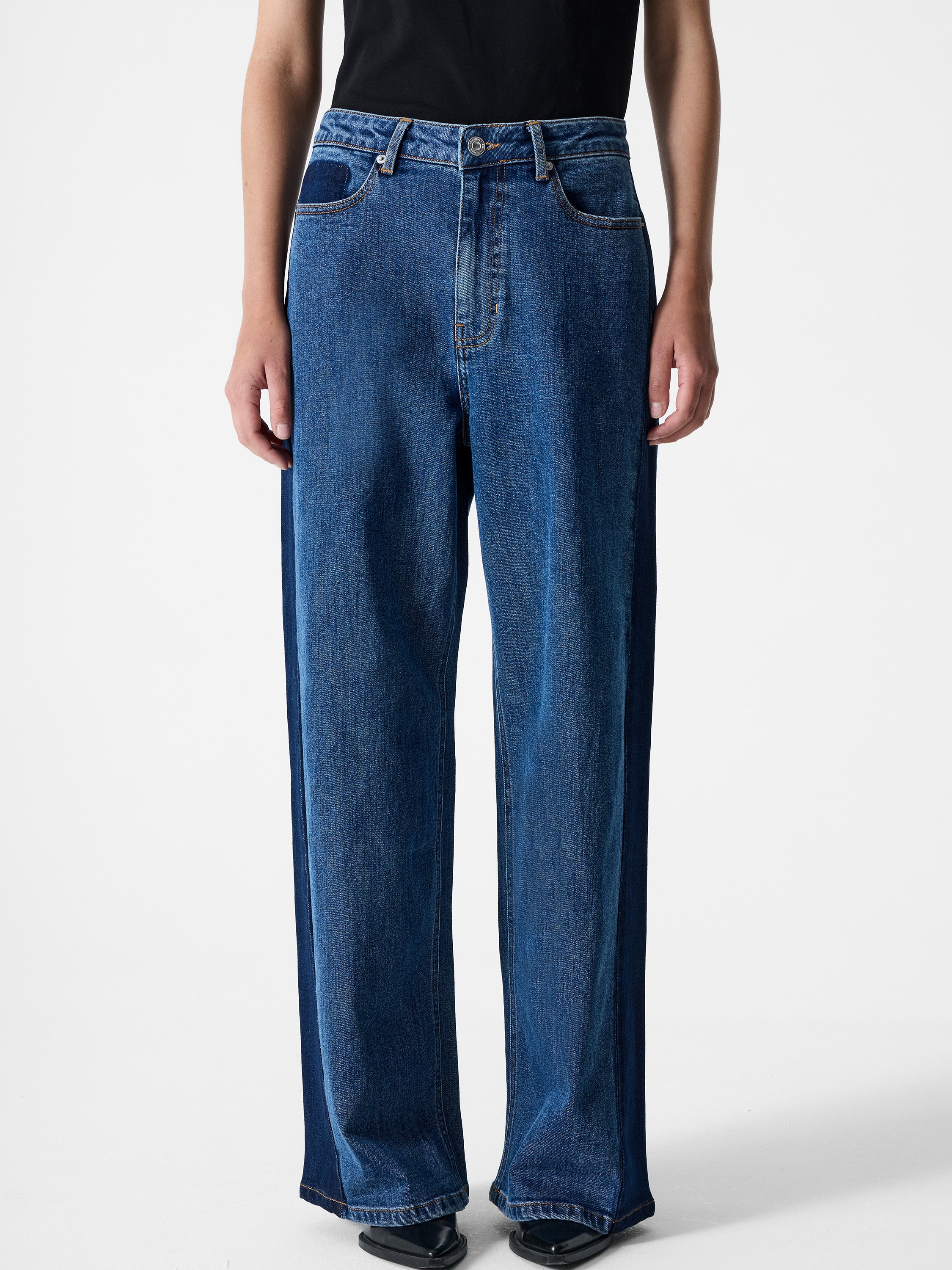 Elliot Denim Side Panel Wide Leg Jeans